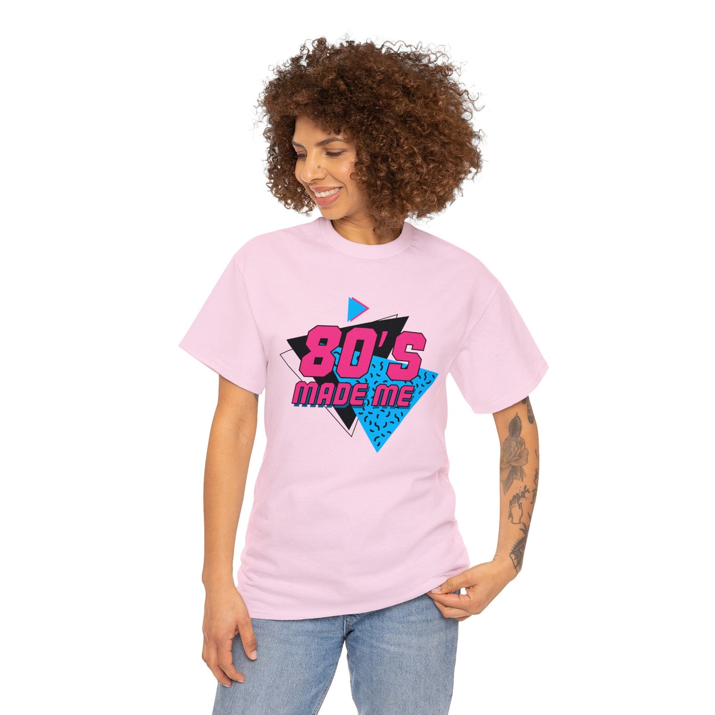 Unisex Heavy Cotton Tee Adult Activewear 80's Made Me In Blue and Hot Pink Shirt Comes In Many Colors