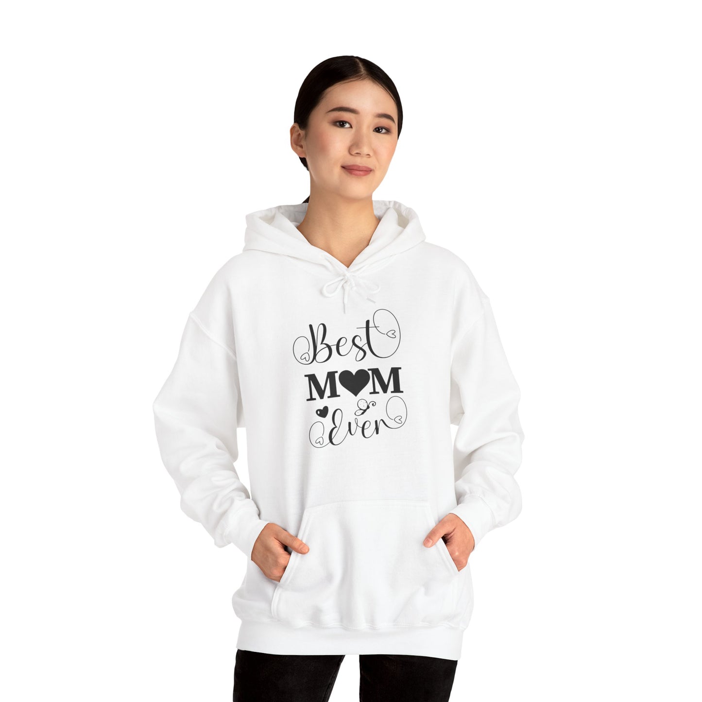 Unisex Heavy Blend™ Hooded Sweatshirt Adult Activewear Best Mom Ever on Front Black Writing Golden Retriever on Back Light Yellow with Wreath on Dog's Head Flowers