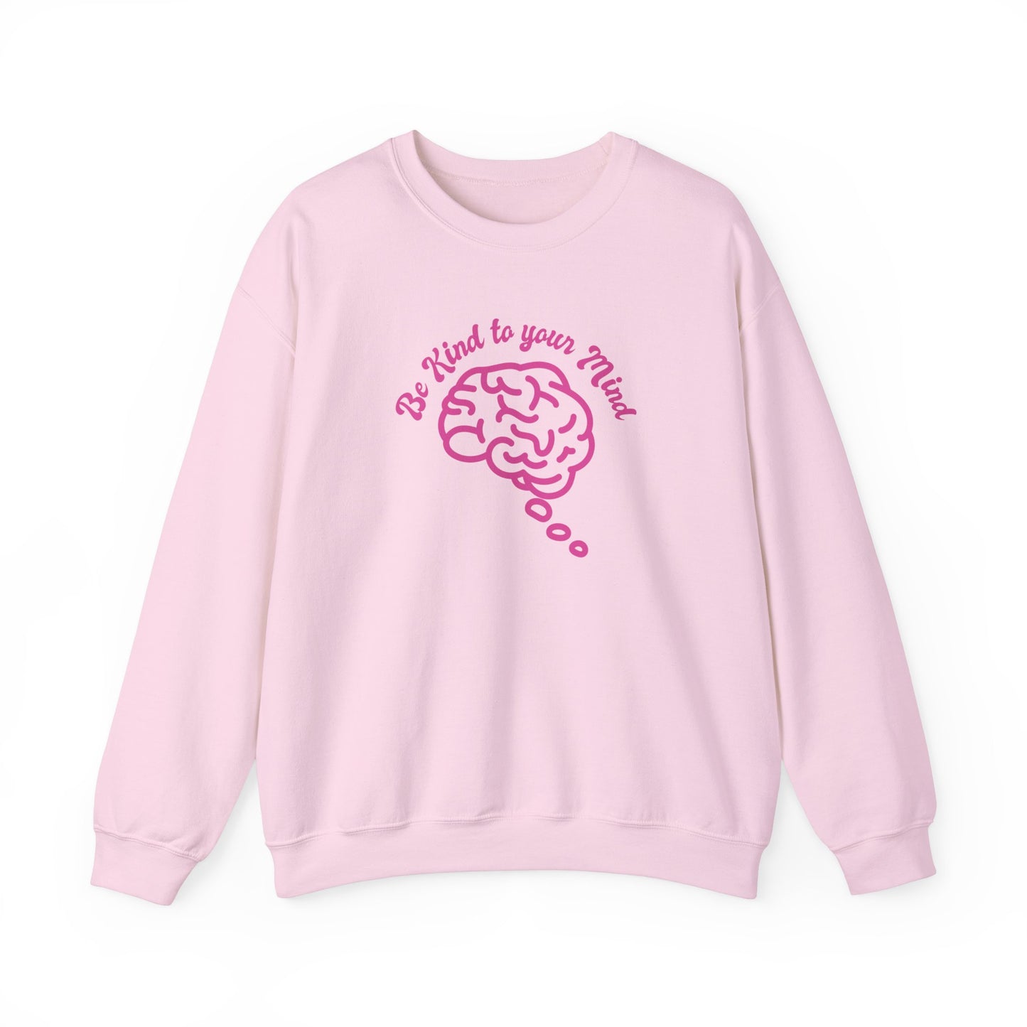 Unisex Heavy Blend™ Crewneck Sweatshirt Adult/Teen Activewear Be Kind To Your Mind in Pink with a Pink Brain