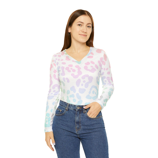 Women's Long Sleeve V-neck Shirt (AOP) Adult/Teen Activewear