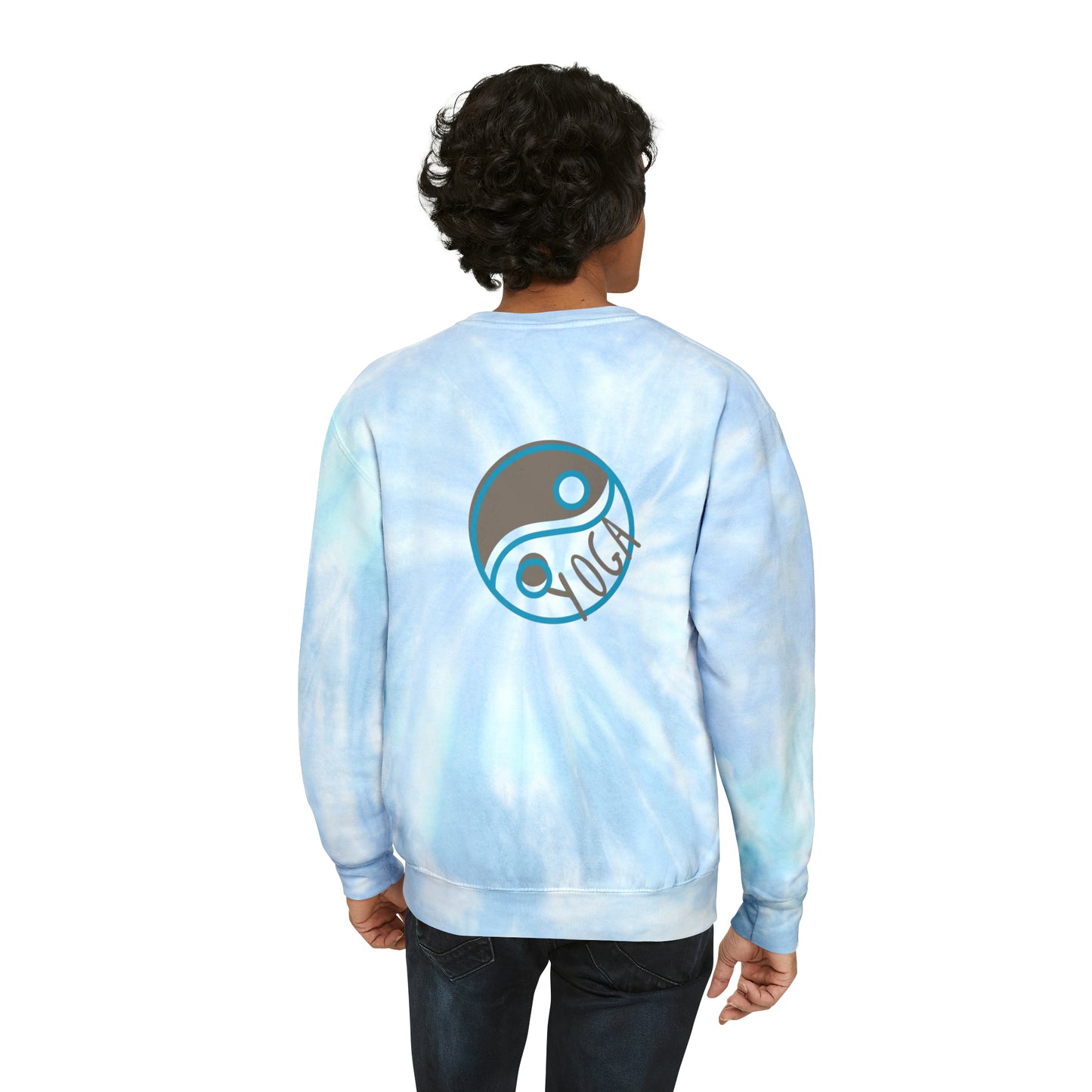 Unisex Tie-Dye Sweatshirt  CREWNECK ADULT/TEEN ACTIVEWEAR YIN-YANG = BALANCE AND HARMONY YOGA GREYISH/BROWN AND BLUE IN COLOR