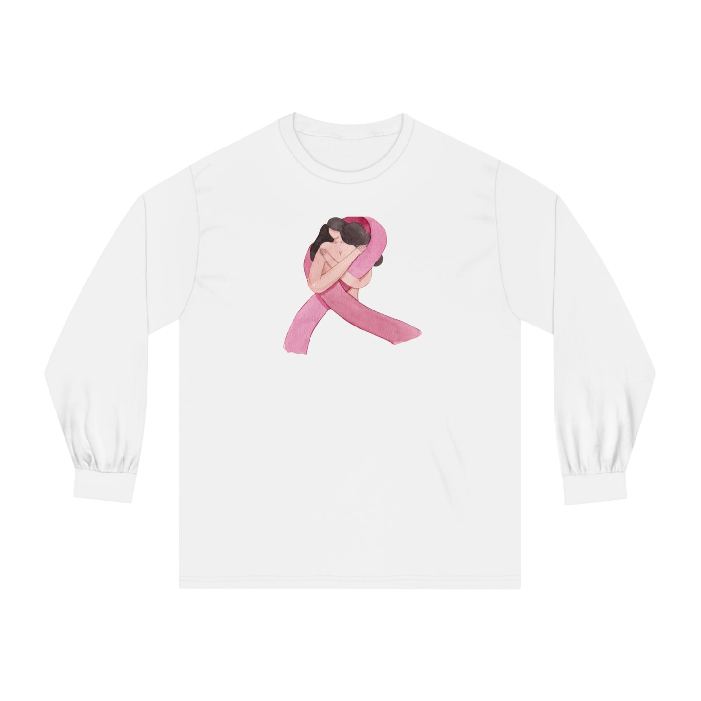 Unisex Classic Long Sleeve T-Shirt Adult Activewear Pink Ribbon with Woman for Breast Cancer Awareness