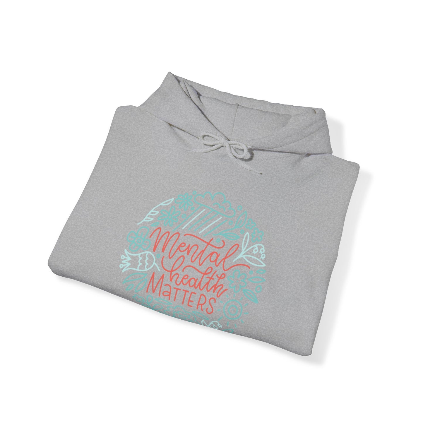 Unisex Heavy Blend™ Hooded Sweatshirt Adult/Teen Activewear Mental Health Matters Awareness in Blue and Peach Writing