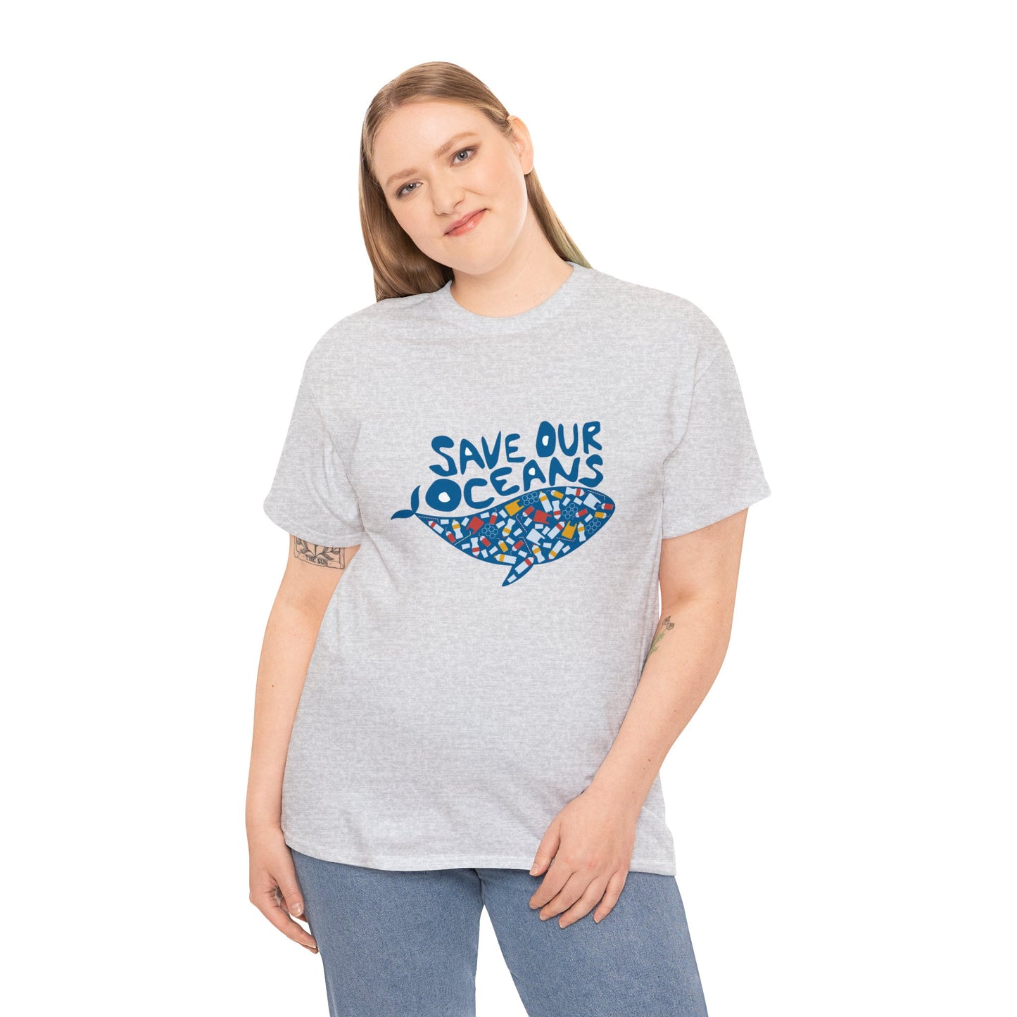 Unisex Heavy Cotton Tee Adult/Teen Activewear Shirt Comes In Many Colors Save Our Oceans Whale in Blue