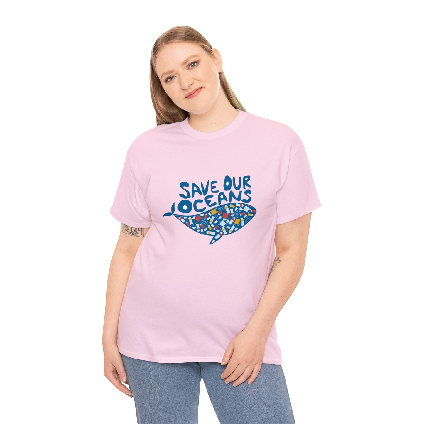 Unisex Heavy Cotton Tee Adult/Teen Activewear Shirt Comes In Many Colors Save Our Oceans Whale in Blue