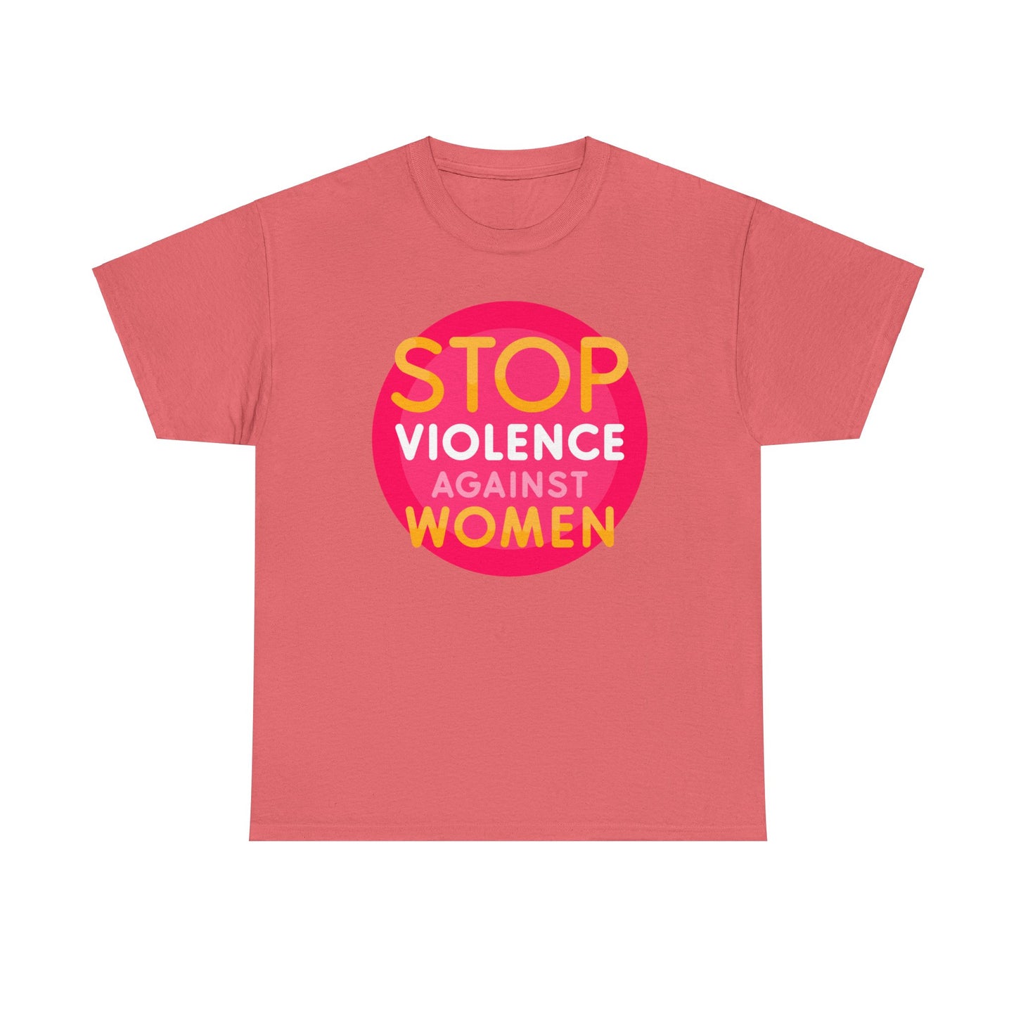 Unisex Heavy Cotton Tee Adult/teen Activewear Stop Violence Against Women Colors Yellow And Pink Writing