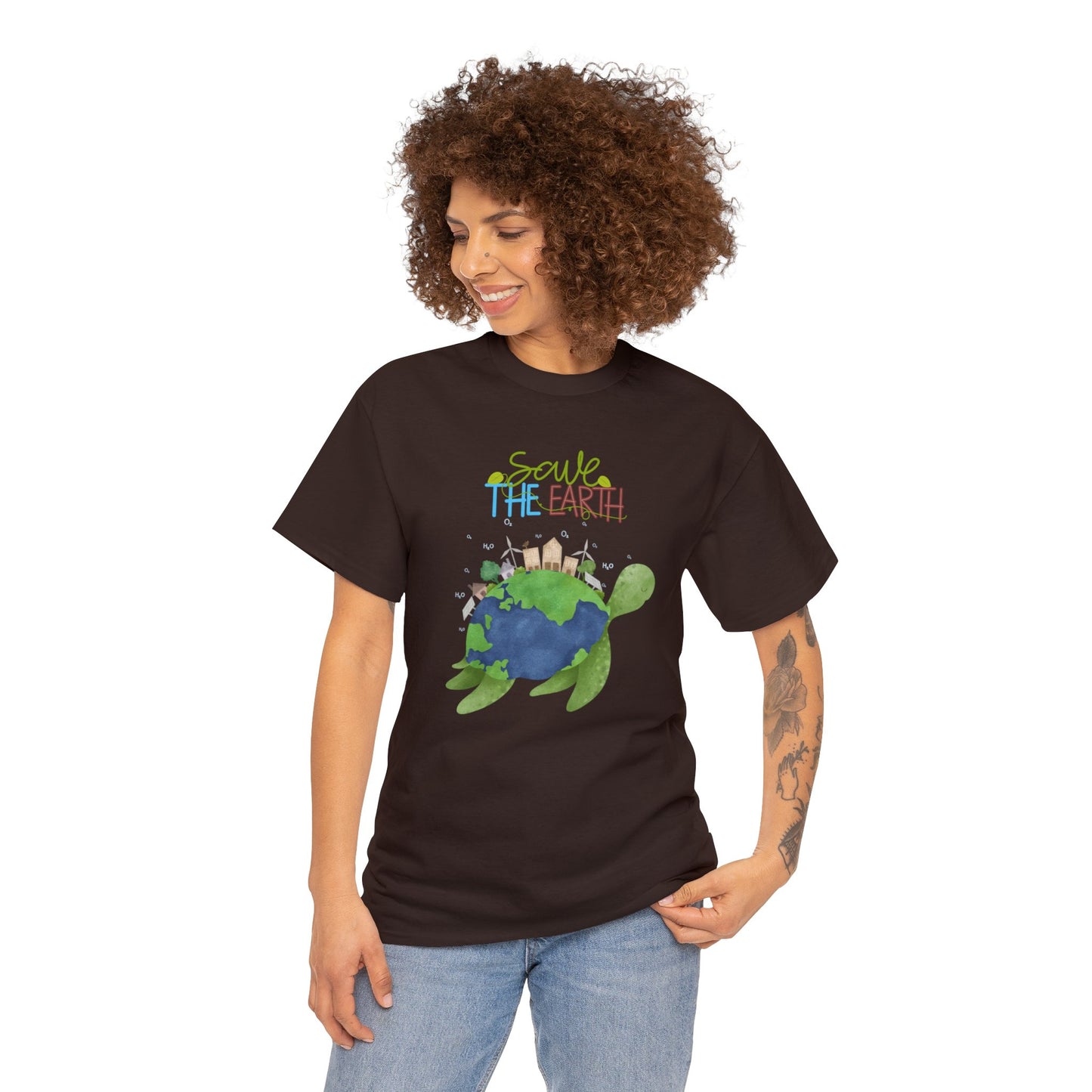 Unisex Heavy Cotton Tee Adult/Teen Activewear Shirt Comes In Many Colors Save The Earth With A Sea Turtle