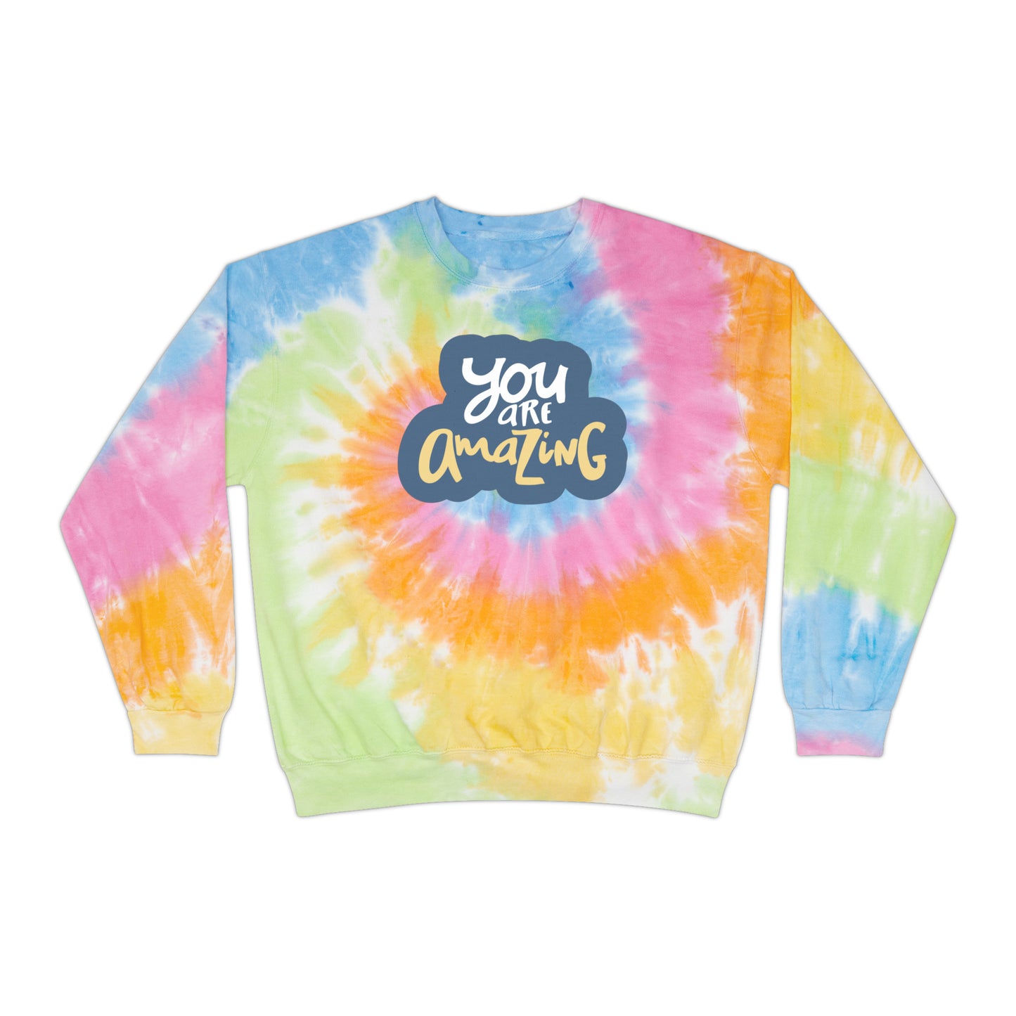 Unisex Tie-Dye Sweatshirt ADULT/TEEN ACTIVEWEAR YOU ARE AMAZING (GREAT GIFT) IN BLUE/GREY LIGHT YELLOW WRITING