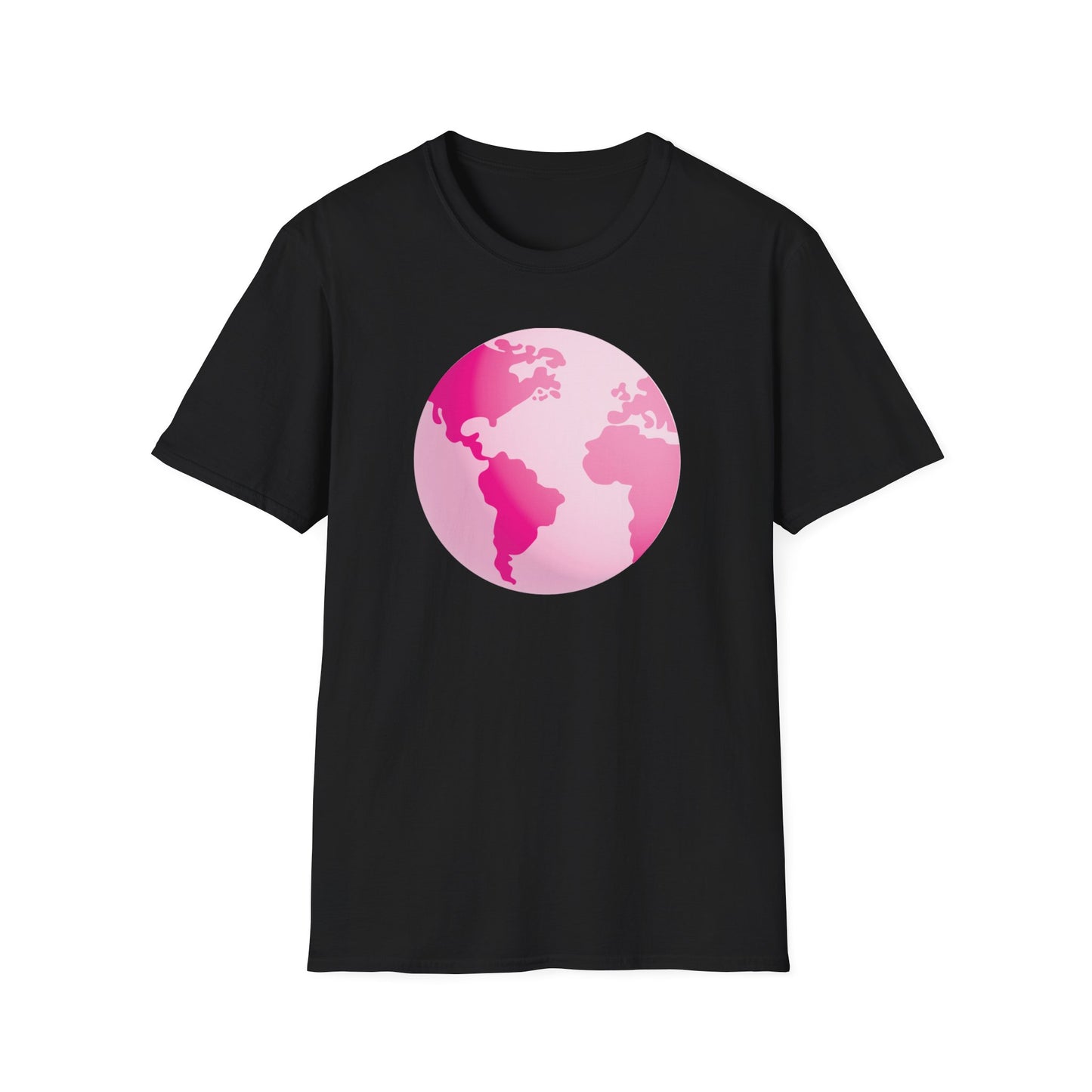 Unisex Softstyle T-Shirt Adult/Teen Activewear Pink World on Front on Back Fight Cancer in Pink with Pink Ribbon Cancer Awareness