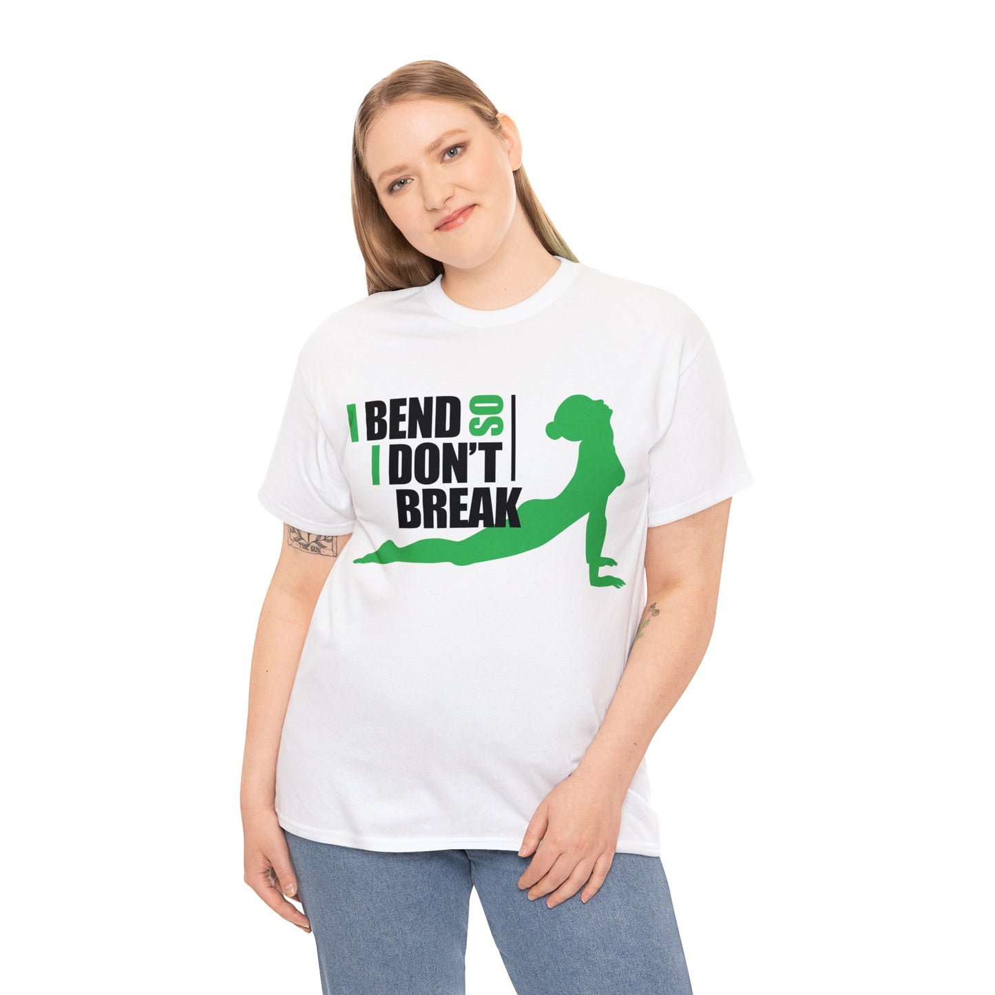 Unisex Heavy Cotton Tee Adult/Teen Yoga Activewear I Bend I Don't Break In Green