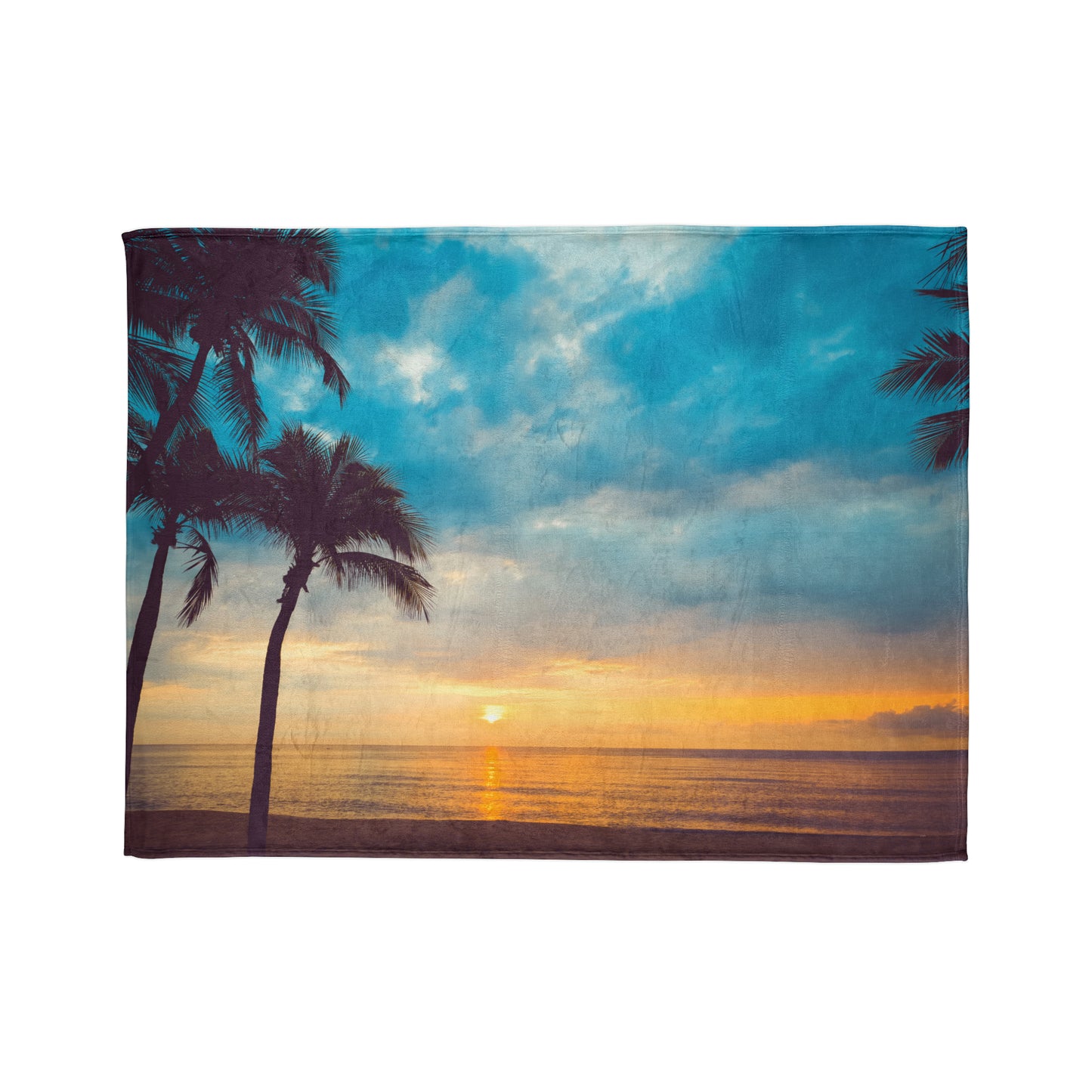 Soft Polyester Blanket Adult/Teen Sunset With Palm Trees Customizable Call 603-377-1833