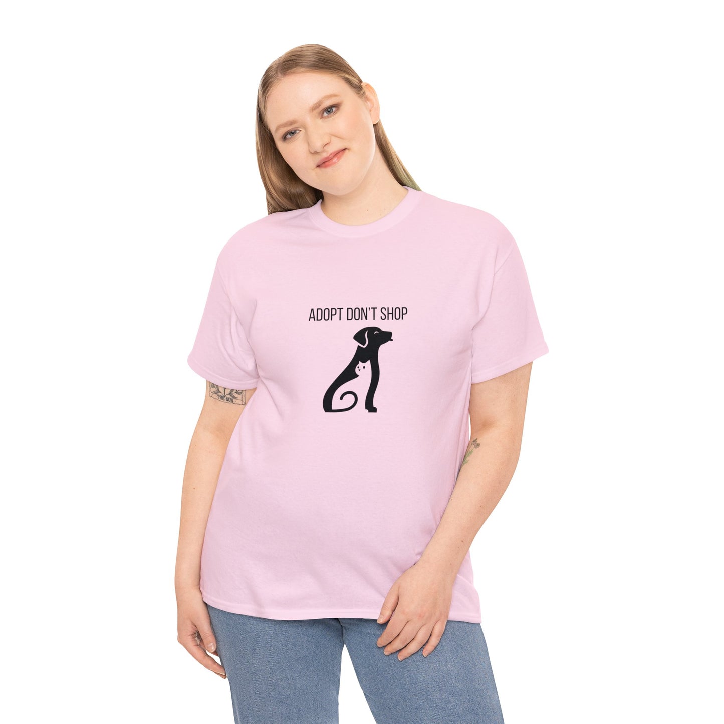 Unisex Heavy Cotton Tee Adult/Teen Activewear Adopt Don't Shop With A Image of Dog And Cat Shirt Comes In Many Colors