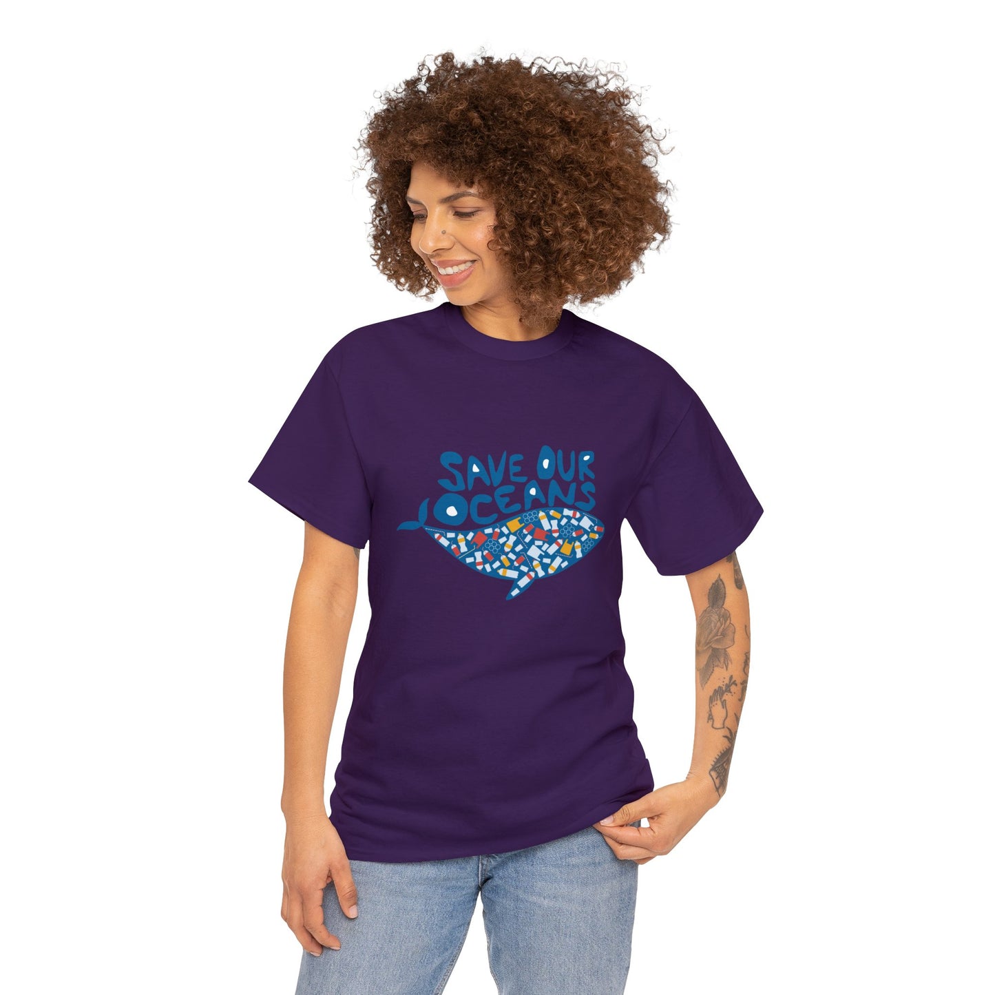 Unisex Heavy Cotton Tee Adult/Teen Activewear Shirt Comes In Many Colors Save Our Oceans Whale in Blue