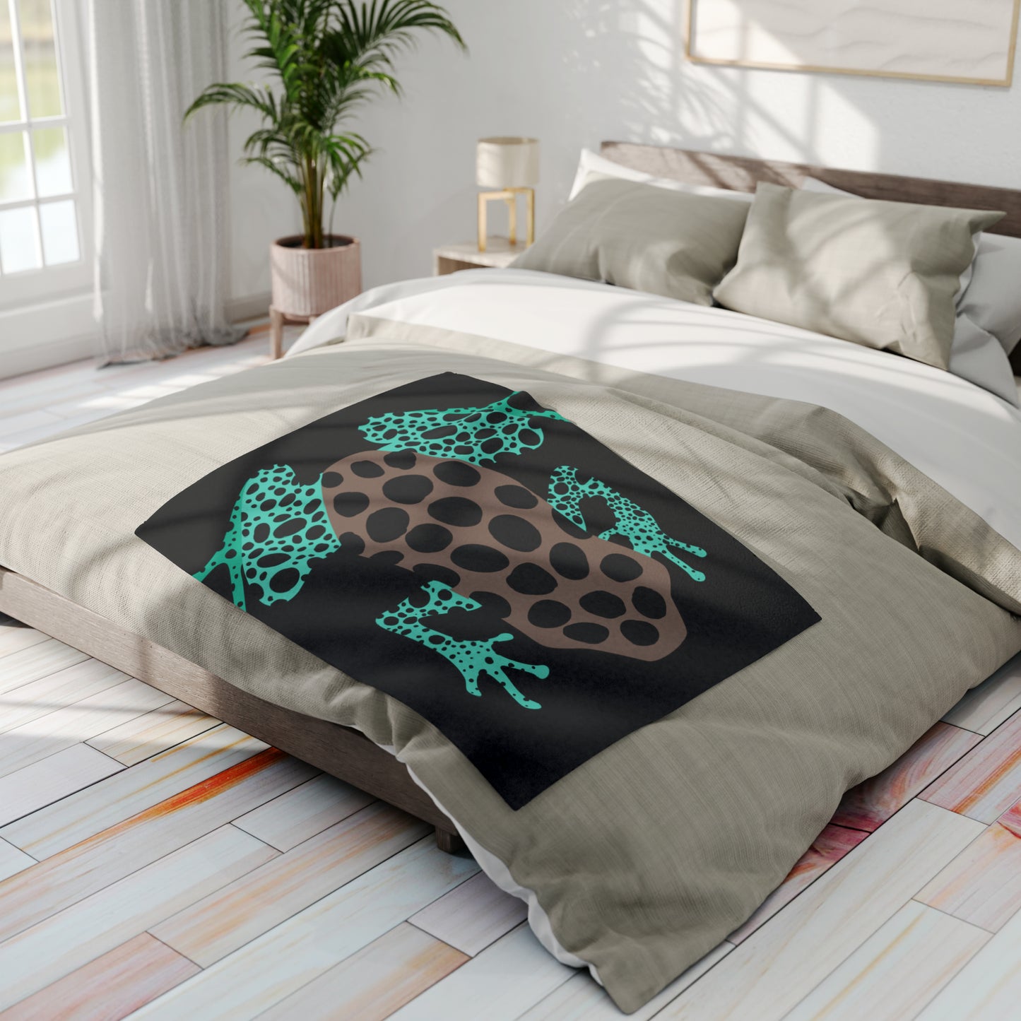 Black Teal-Green Frog Fleece Blanket Unisex Accessories Decor Adults/Teens/kids