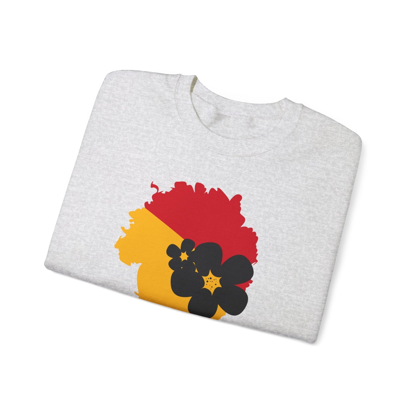 Unisex Heavy Blend™ Crewneck Sweatshirt African American Woman in Black with African Colors of Red Yellow Green