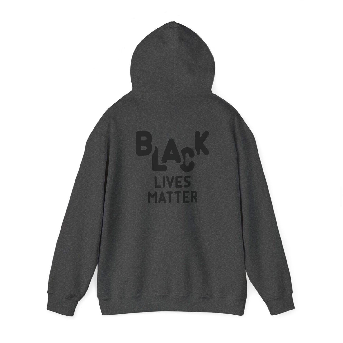 Unisex Heavy Blend™ Hooded Sweatshirt Adult/Teen Activewear Black Lives Matter in Black Writing on Front African American Woman Wearing Colors Red Green Yellow