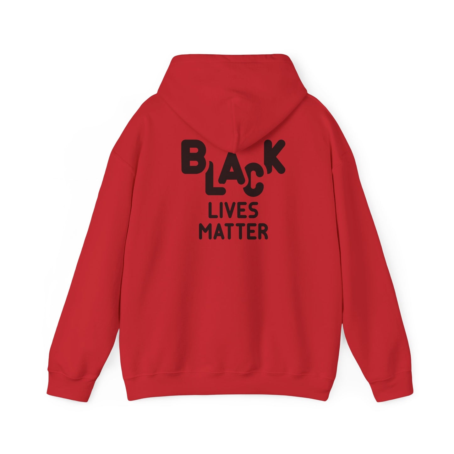 Unisex Heavy Blend™ Hooded Sweatshirt Adult/Teen Activewear African American Woman in Black with Colors Red Green Yellow of African Colors Black Lives Matter on Back in Black Writing