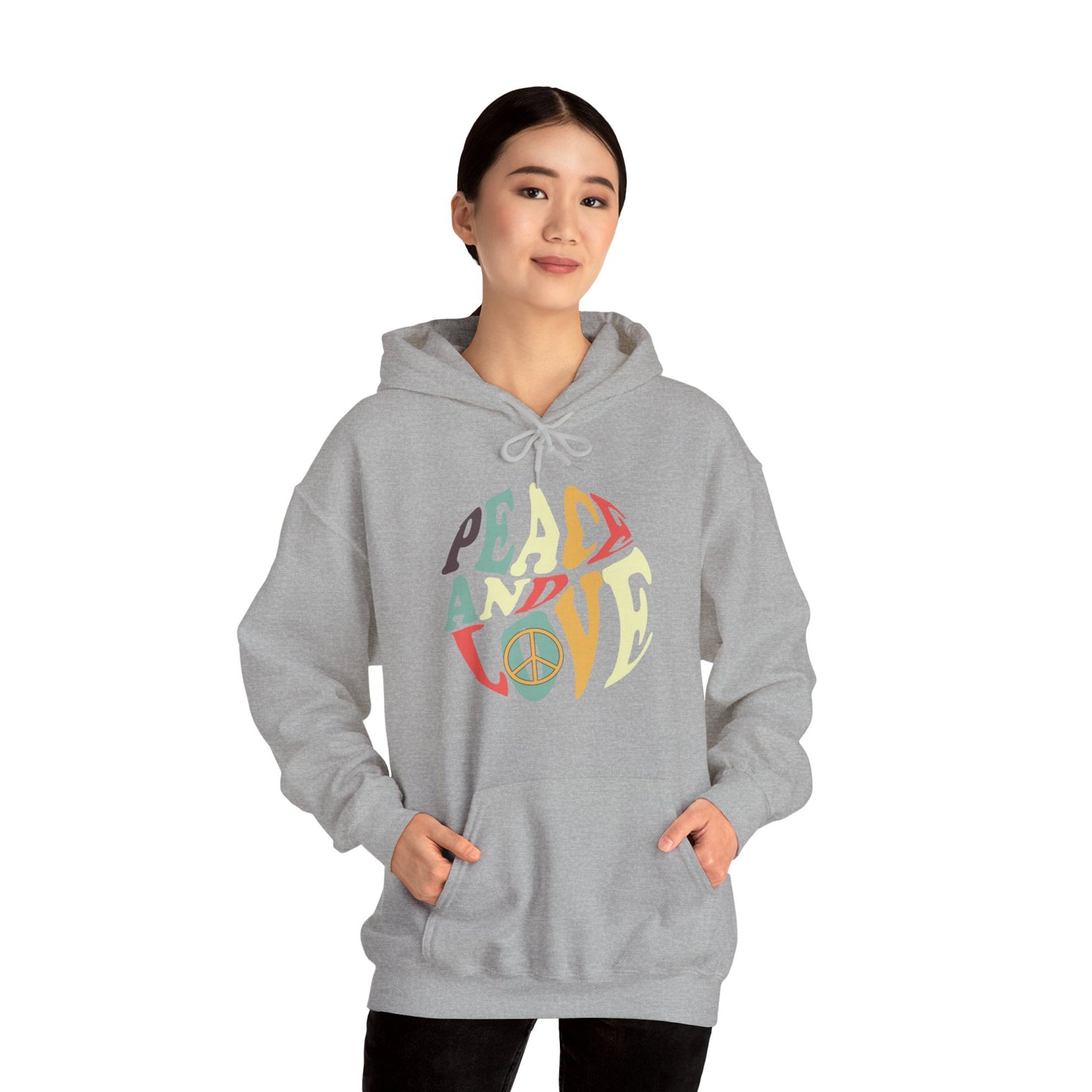 Unisex Heavy Blend™ Hooded Sweatshirt Adult/Teen Activewear Peace and Love Colors Blue Red Purple Dark Yellow