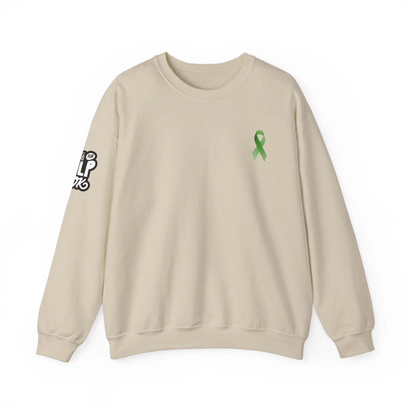 Unisex Heavy Blend™ Crewneck Sweatshirt Adult/Teen Activewear Mental Health Awareness Ribbon on Front Asking for Help Is OK on Right Sleeve