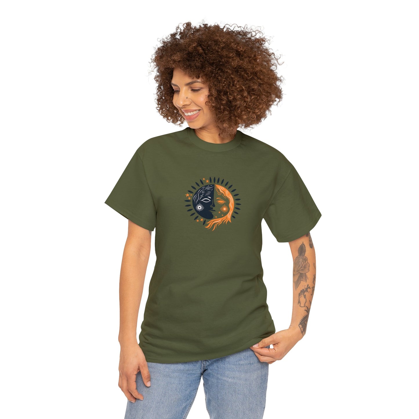 Unisex Heavy Cotton Tee Adult/Teen Activewear Sun and Moon Shirt Comes In Various Colors