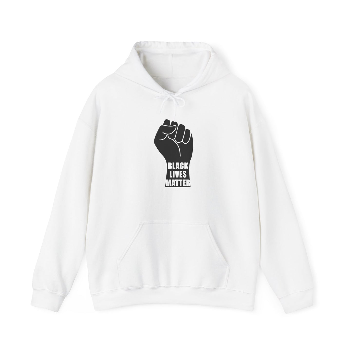 Unisex Heavy Blend™ Hooded Sweatshirt Adult/Teen Activewear Black Lives Matter in Black on Front African American Woman in Black wearing African Colors Red Yellow Green