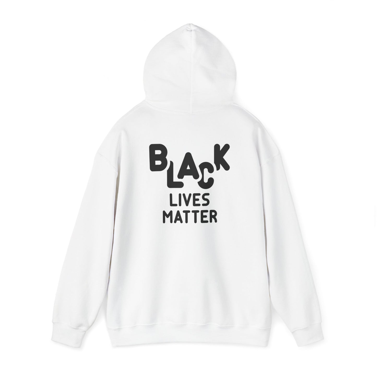 Unisex Heavy Blend™ Hooded Sweatshirt Adult/Teen Activewear African American Woman in Black with Colors Red Green Yellow of African Colors Black Lives Matter on Back in Black Writing