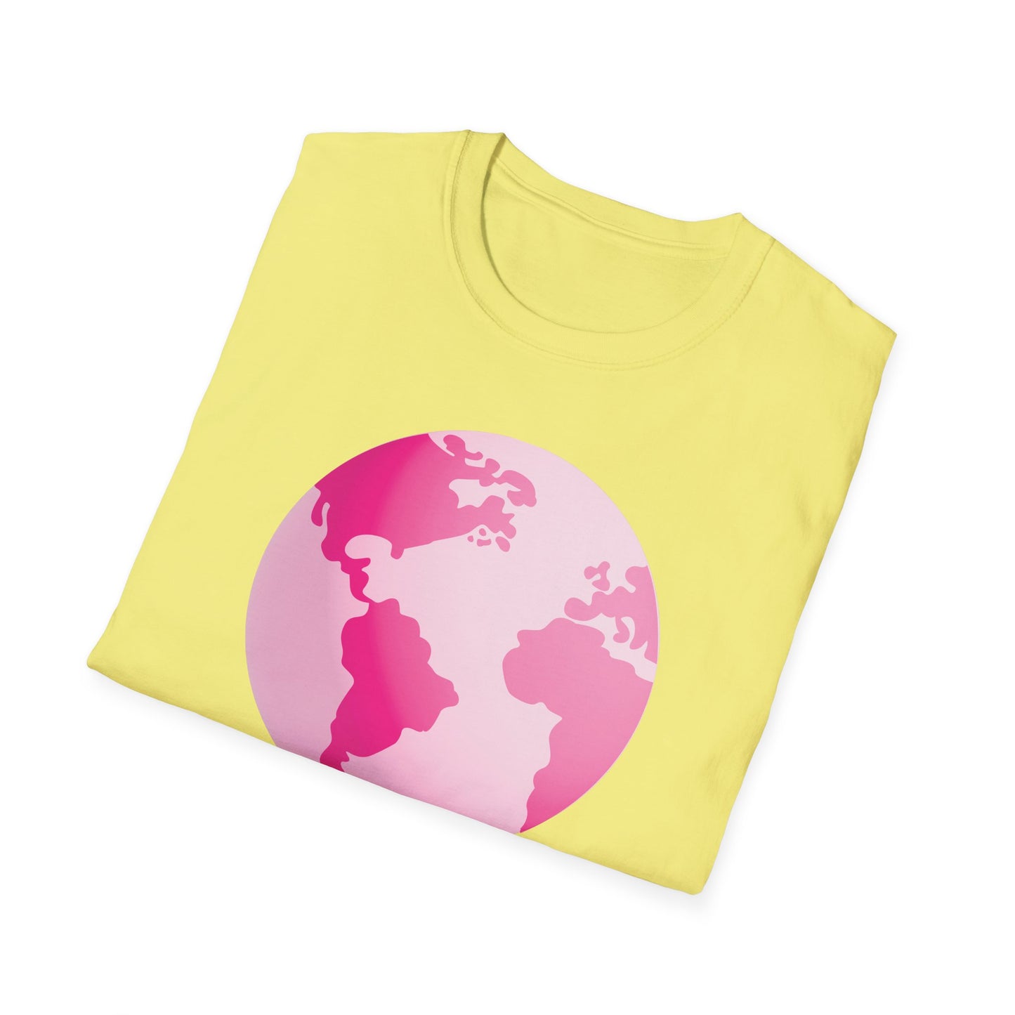 Unisex Softstyle T-Shirt Adult/Teen Activewear Pink World on Front on Back Fight Cancer in Pink with Pink Ribbon Cancer Awareness