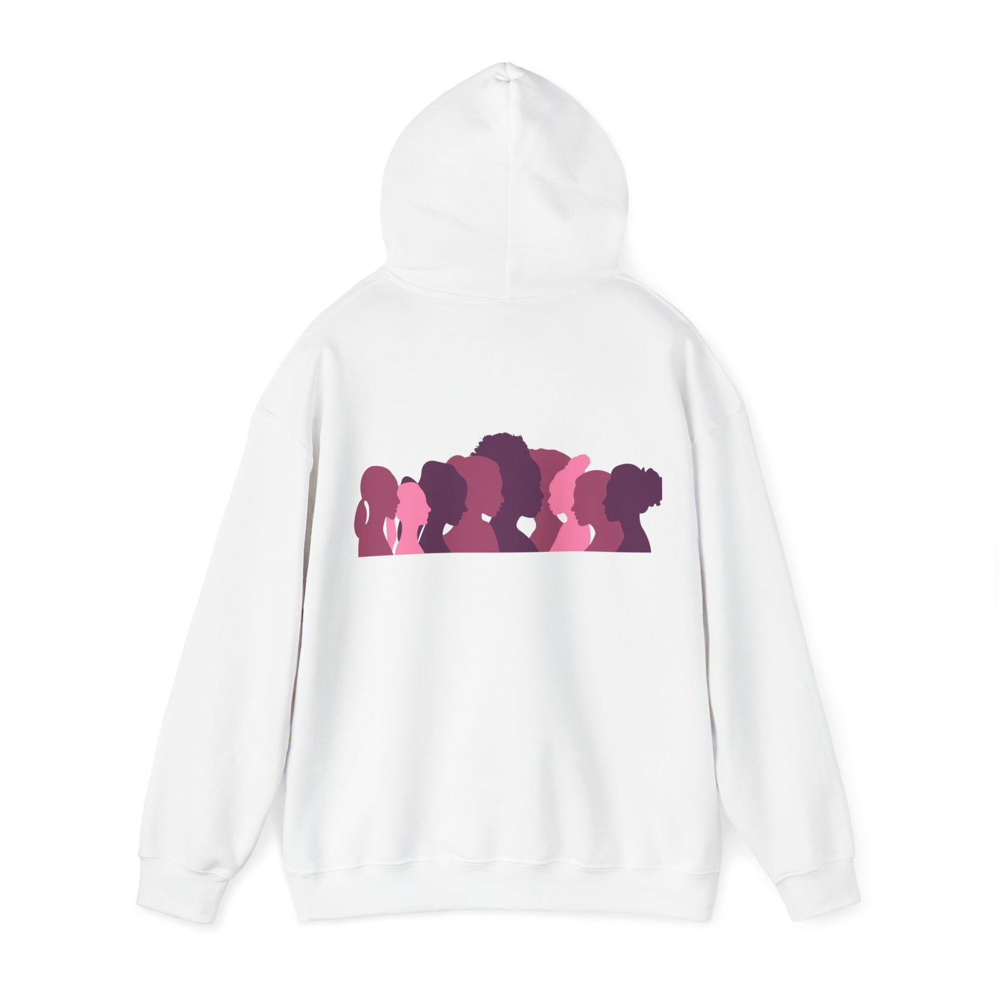 Unisex Heavy Blend™ Hooded Sweatshirt Adult/Teen Activewear Domestic Violence Awareness  Purple Ribbon on Front Different Race Women Silhouette on Back Colors Pink and Purple