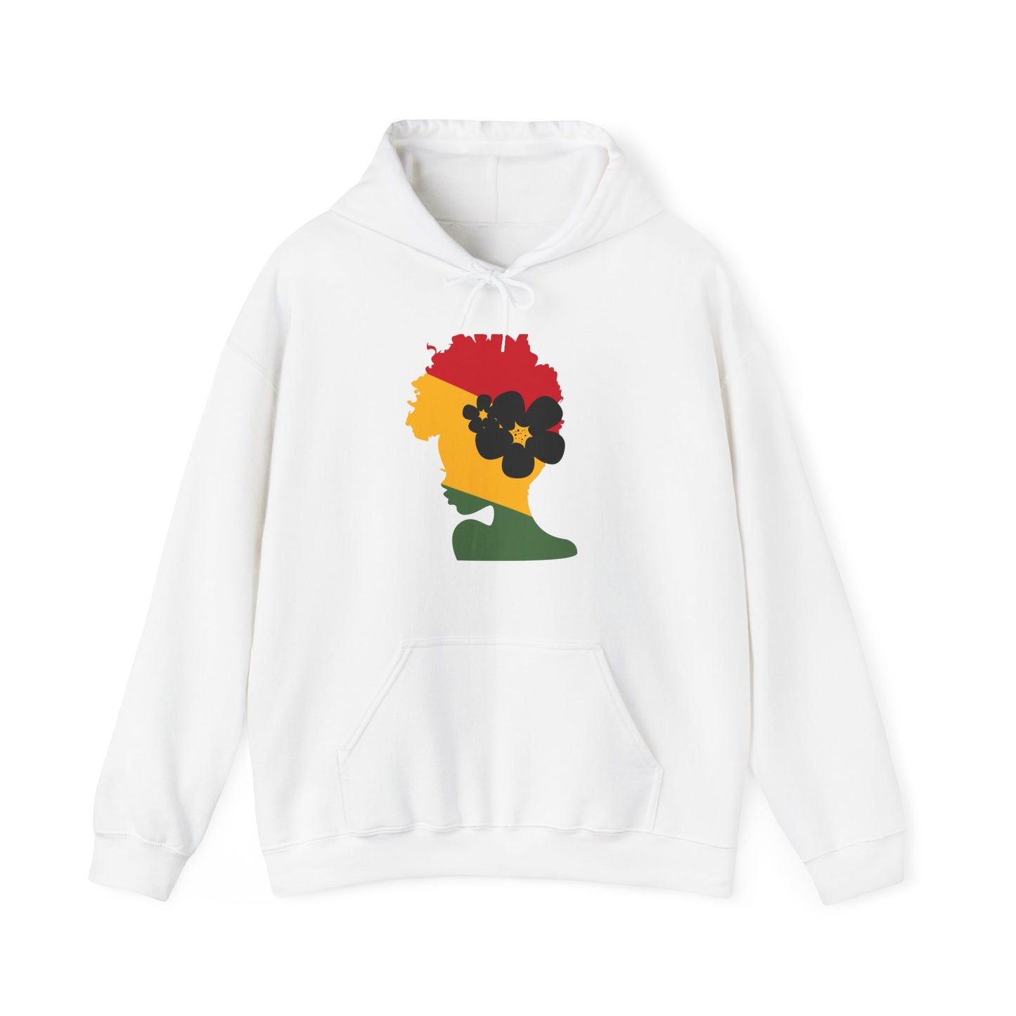 Unisex Heavy Blend™ Hooded Sweatshirt African American Woman with African Colors Red Yellow Green