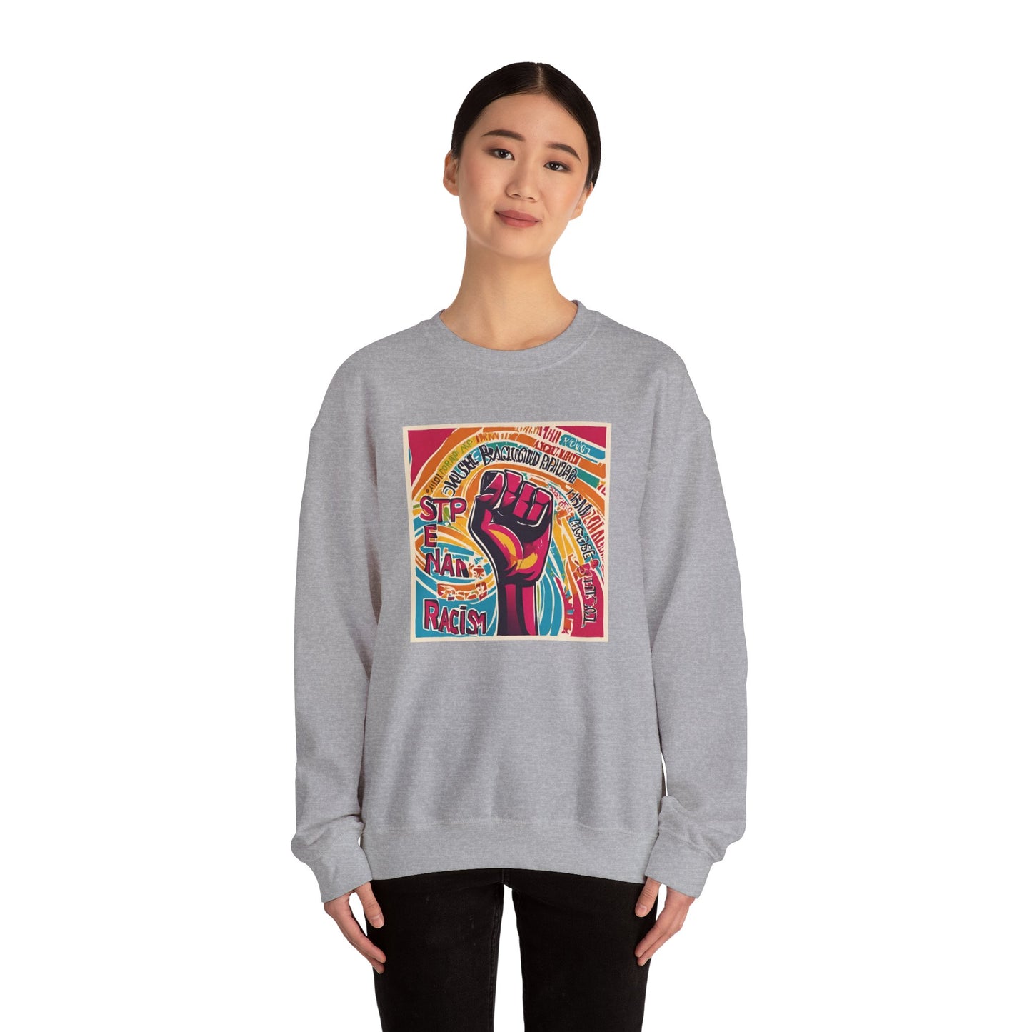 Unisex Heavy Blend™ Crewneck Sweatshirt Adult/Teen Activewear Stop Racism Awareness' Colors Tan Blue Red and Yellow