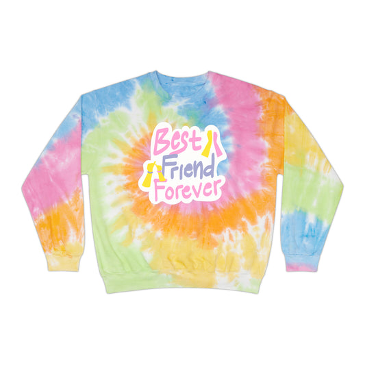 Unisex Tie-Dye Sweatshirt ADULT/TEEN CREWNECK ACTIVEWEAR BEST FRIENDS FOREVER IN PINK WHITE LETTERS PEACH HANDS PINKY PROMISE