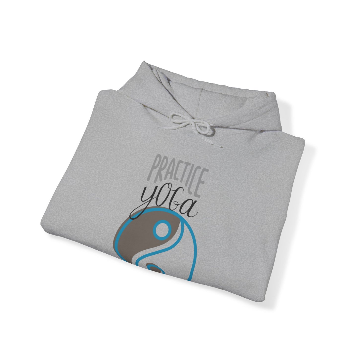 Unisex Heavy Blend™ Hooded Sweatshirt ADULT/TEEN PRACTICE YOGA IN GRY TEAL-BLUE W/ YING/YANG IMAGE BROWN TEAL/BLUE