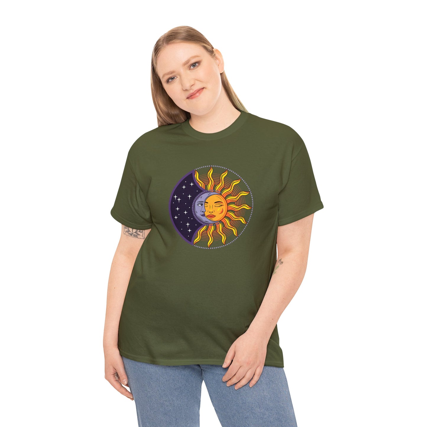 Unisex Heavy Cotton Tee Adult/Teen Activewear Sun and Moon Shirt Comes In Many Colors