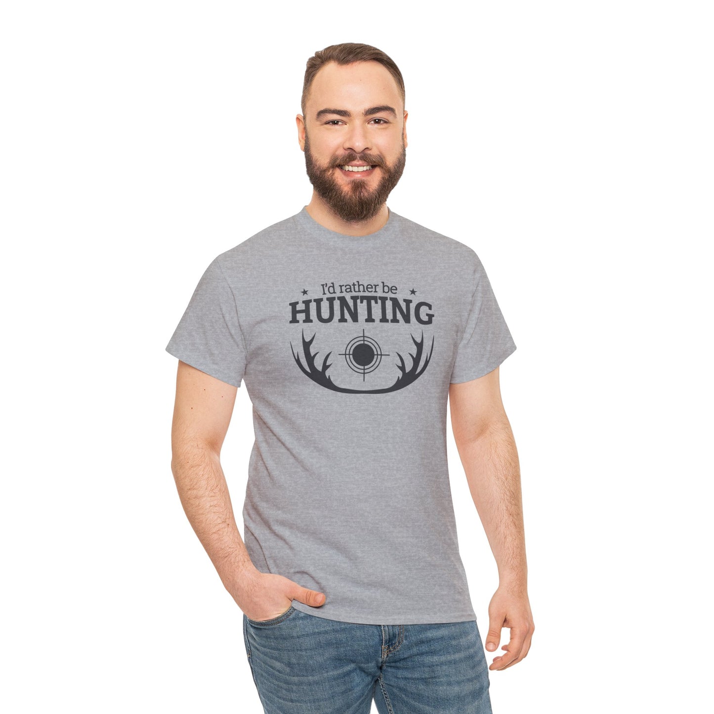 Unisex Heavy Cotton Tee Adult/Teen Activewear I'd Rather Be Hunting W/ Antlers in Black Writing Customizable Pur your Husbands Name on It Call 603-377-1833