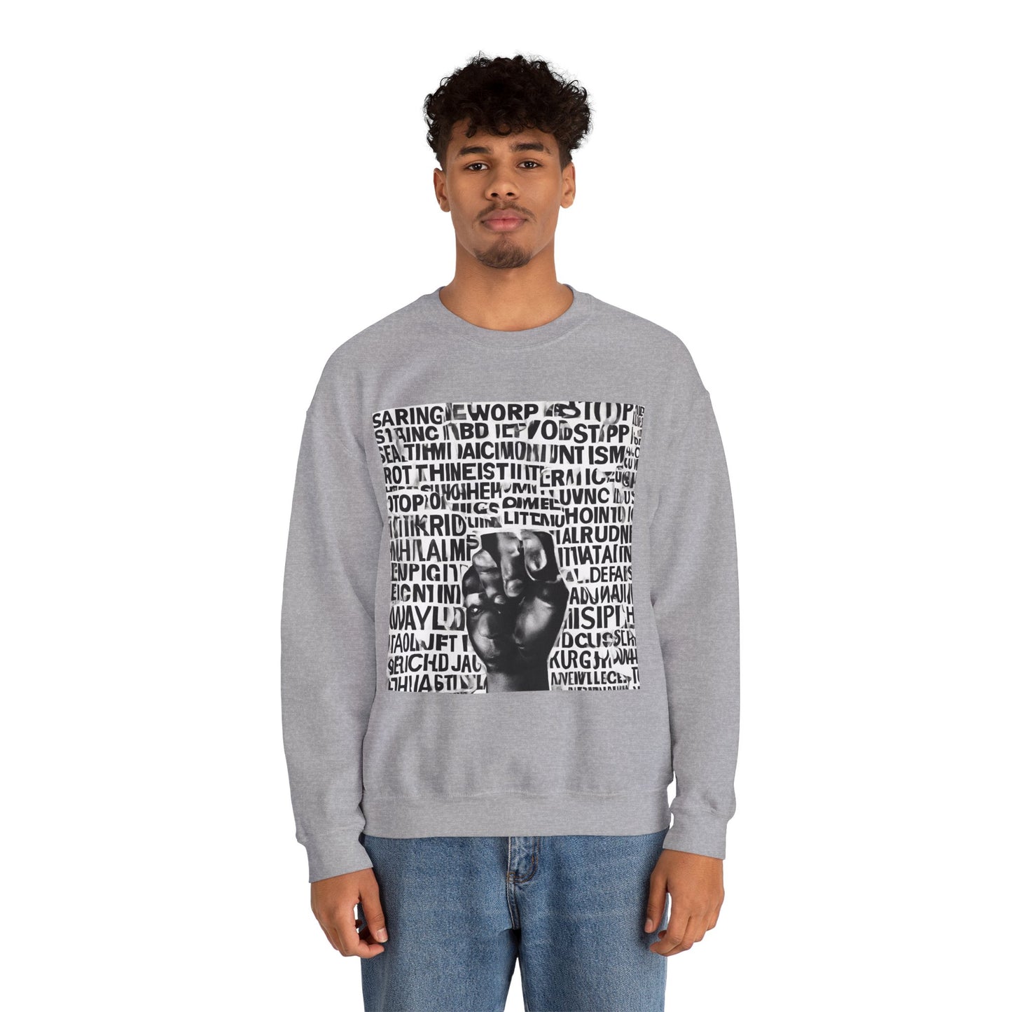 Unisex Heavy Blend™ Crewneck Sweatshirt Adult/Teen Activewear No More Racism with Black Fist