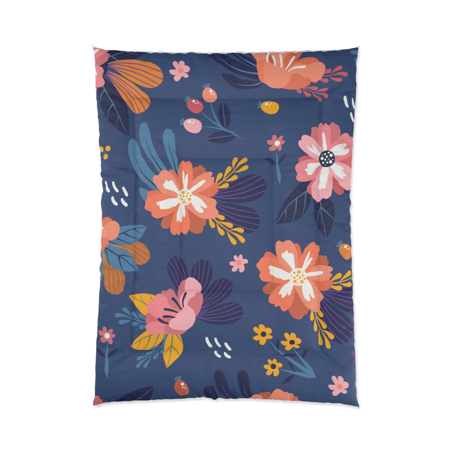 Comforter Adult/Teen/Kids Bedroom Blanket Blue With Orange Flower Pattern