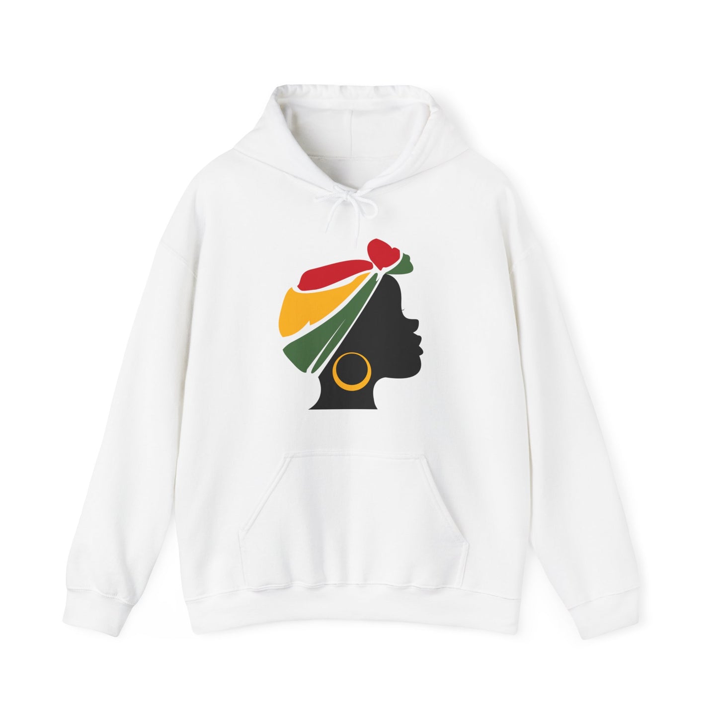 Unisex Heavy Blend™ Hooded Sweatshirt Adult/Teen Activewear African American with African Colors Red Yellow Green on Front