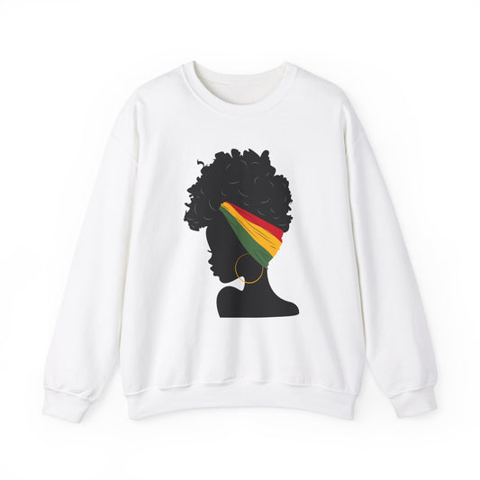 Unisex Heavy Blend™ Crewneck Sweatshirt Adult/Teen African American Woman Wearing African Colors Red Yellow Green