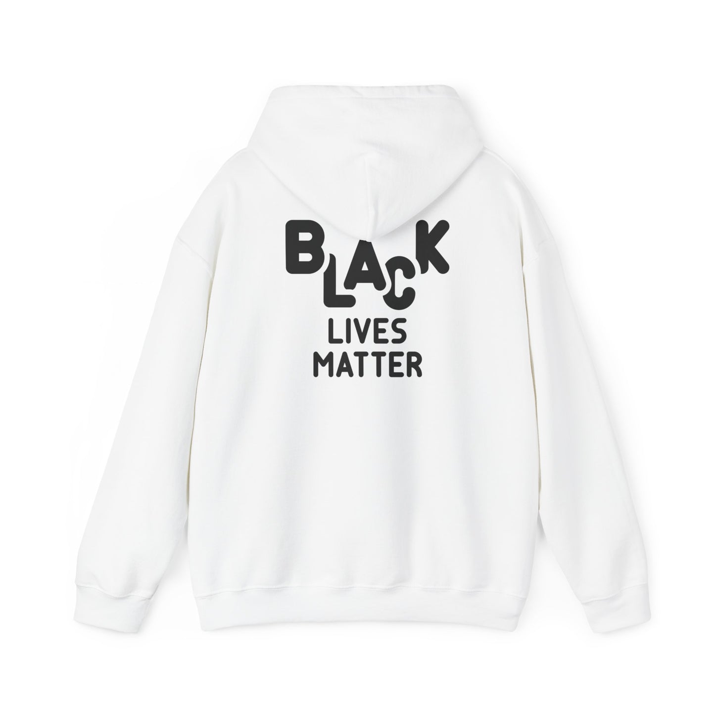 Unisex Heavy Blend™ Hooded Sweatshirt Adult/Teen Activewear African American Woman in Black with Colors Red Green Yellow of African Colors Black Lives Matter on Back in Black Writing