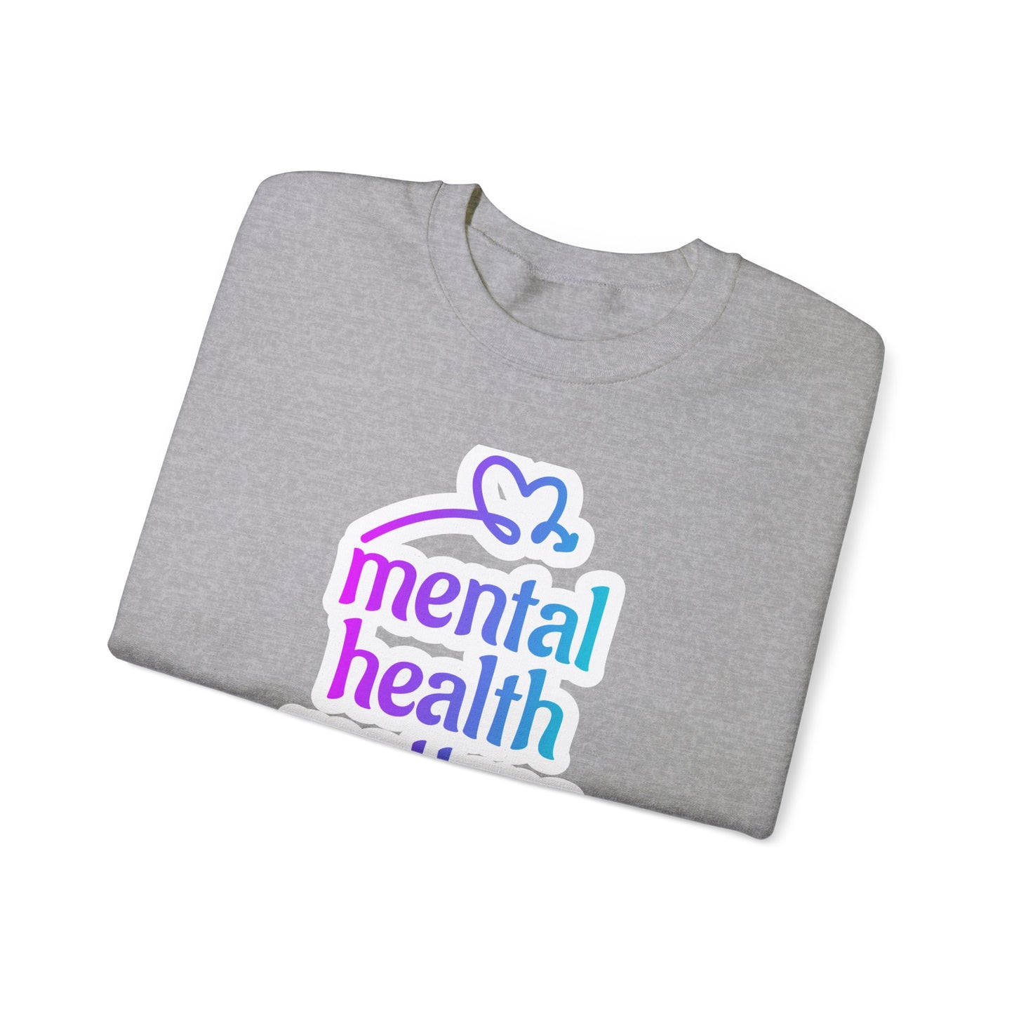 Unisex Heavy Blend™ Crewneck Sweatshirt Adult/Teen Activewear Mental Health Matters Colors Purple Teal-Blue White with Purple Teal-Blue Heart