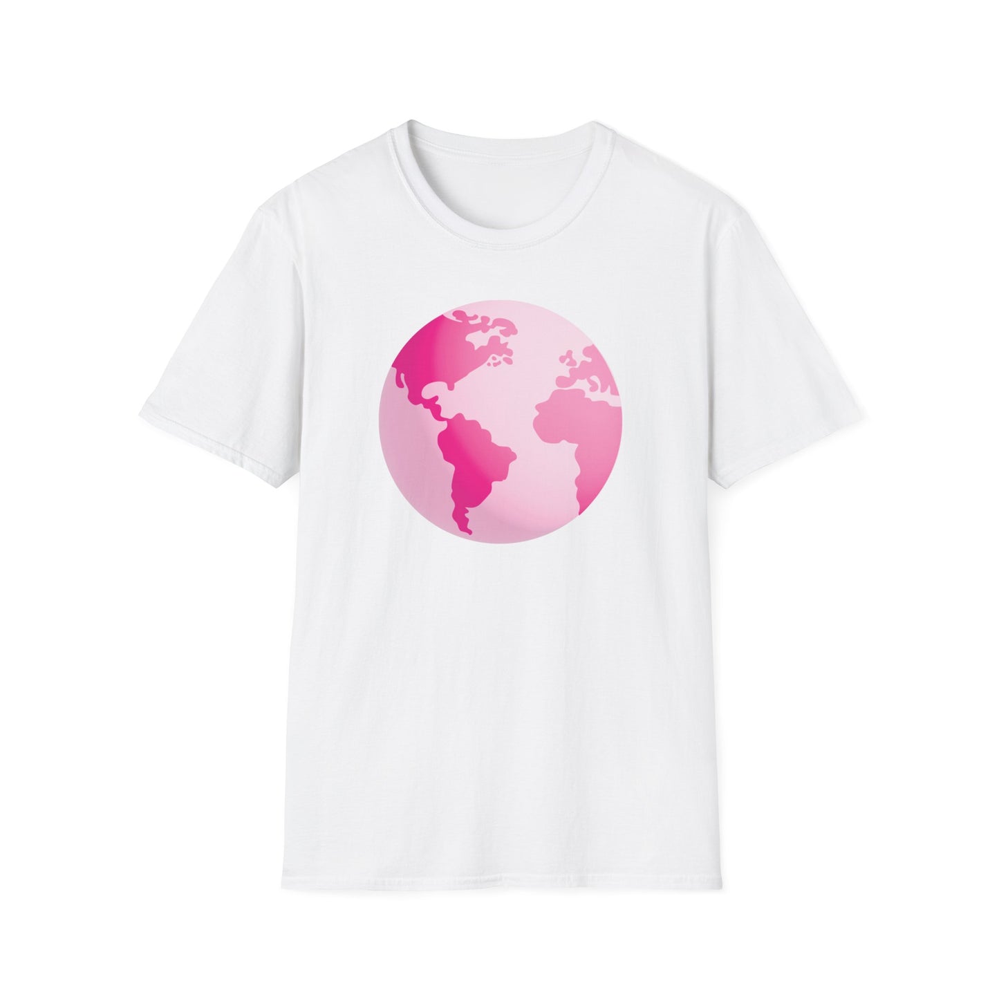 Unisex Softstyle T-Shirt Adult/Teen Activewear Pink World on Front on Back Fight Cancer in Pink with Pink Ribbon Cancer Awareness