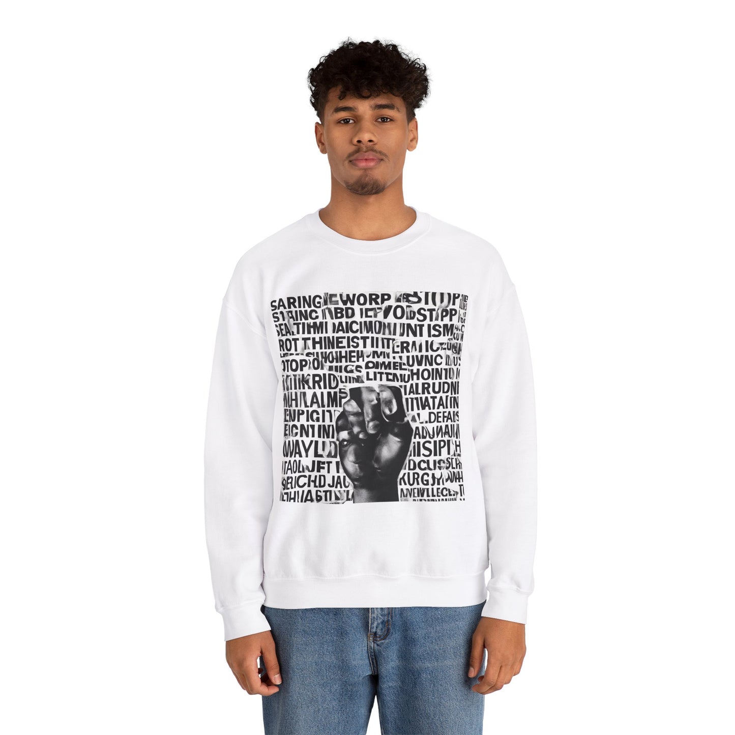 Unisex Heavy Blend™ Crewneck Sweatshirt Adult/Teen Activewear No More Racism with Black Fist