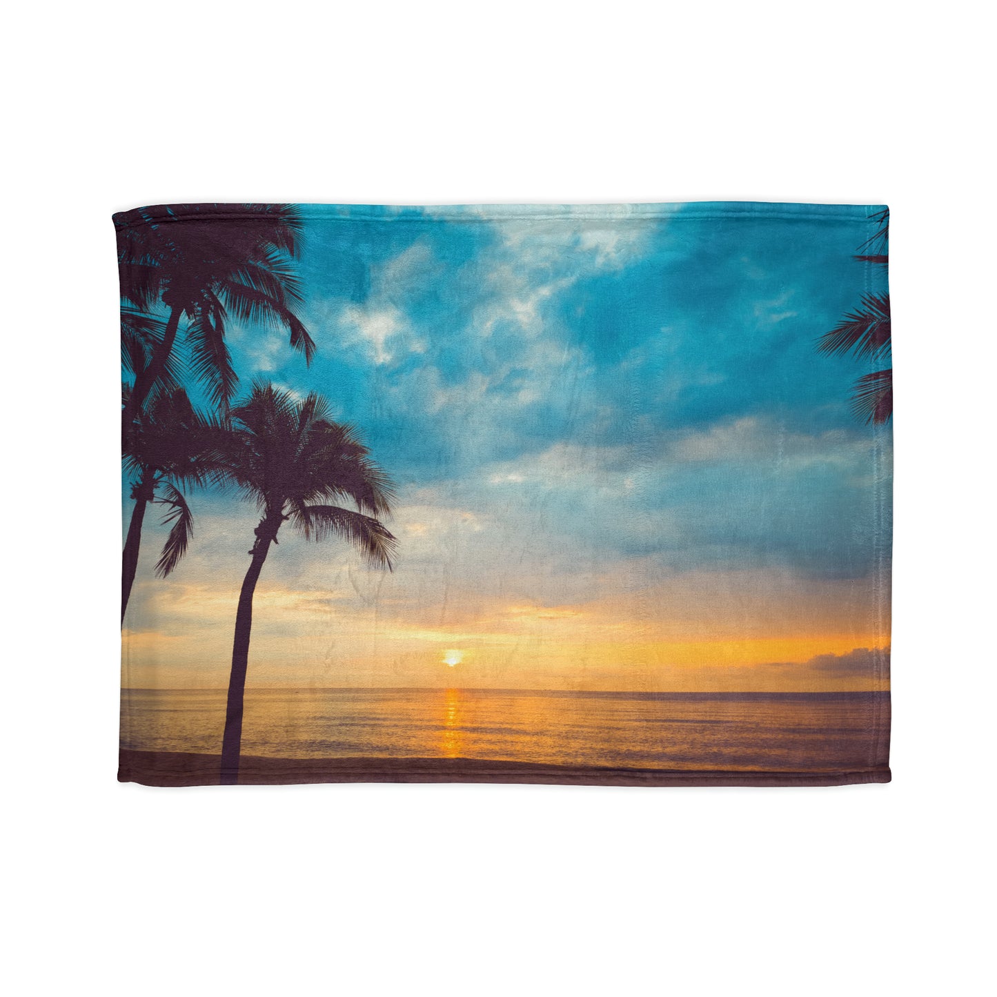 Soft Polyester Blanket Adult/Teen Sunset With Palm Trees Customizable Call 603-377-1833