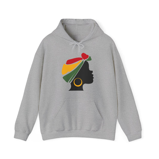 Unisex Heavy Blend™ Hooded Sweatshirt Adult/Teen Activewear African American with African Colors Red Yellow Green on Front