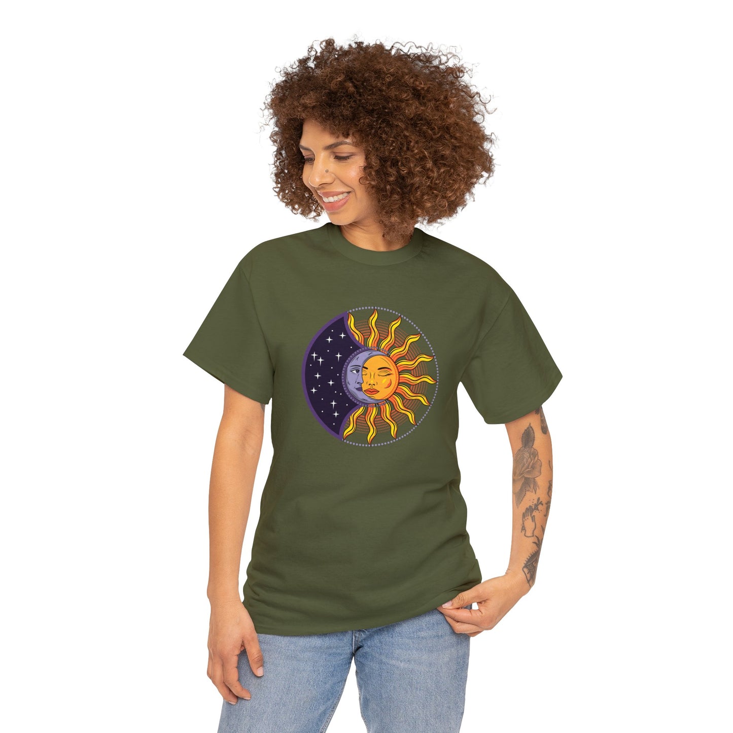 Unisex Heavy Cotton Tee Adult/Teen Activewear Sun and Moon Shirt Comes In Many Colors