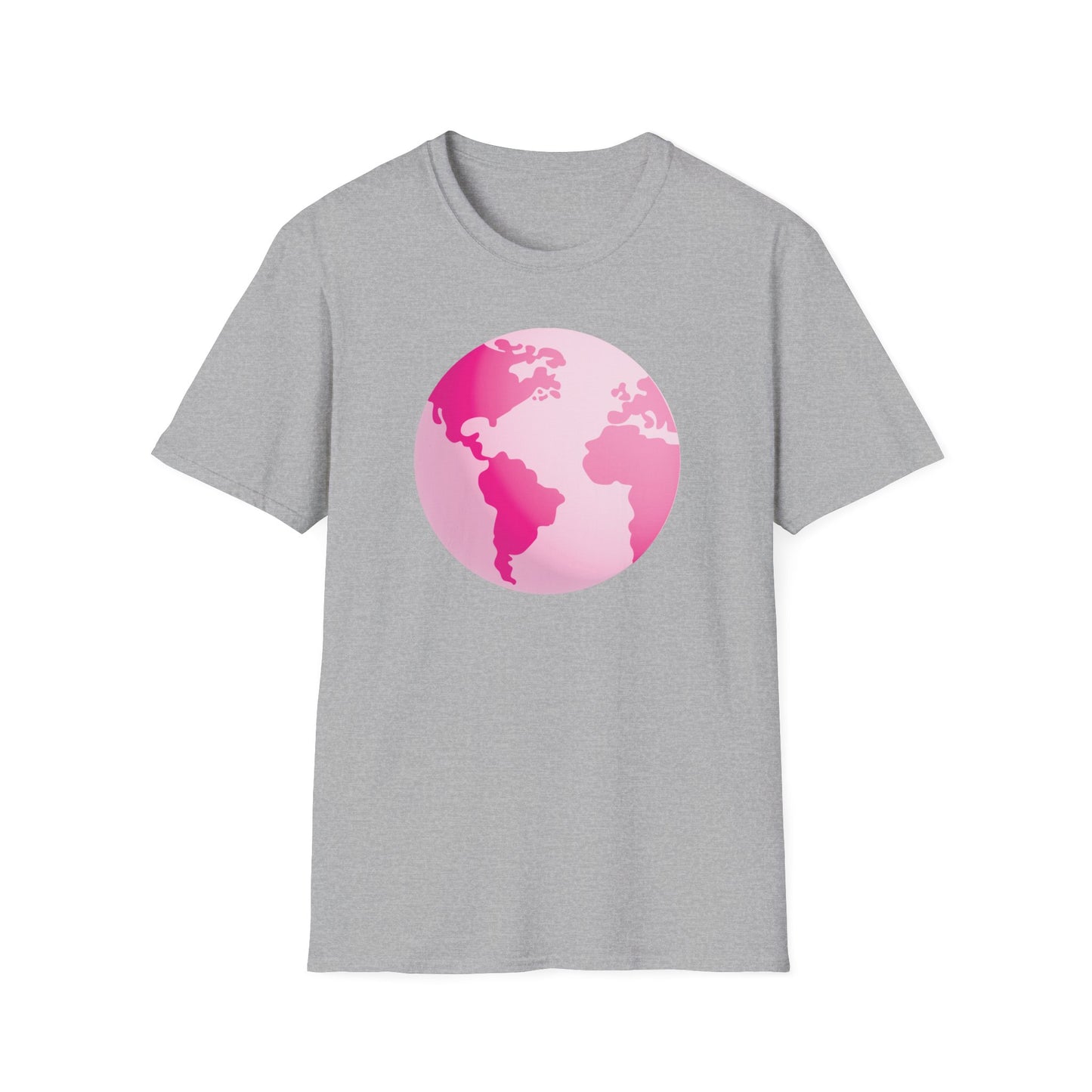 Unisex Softstyle T-Shirt Adult/Teen Activewear Pink World on Front on Back Fight Cancer in Pink with Pink Ribbon Cancer Awareness