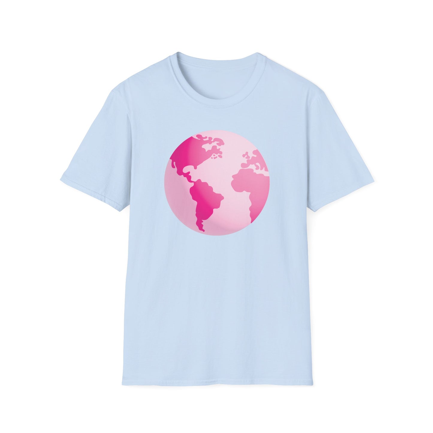 Unisex Softstyle T-Shirt Adult/Teen Activewear Pink World on Front on Back Fight Cancer in Pink with Pink Ribbon Cancer Awareness