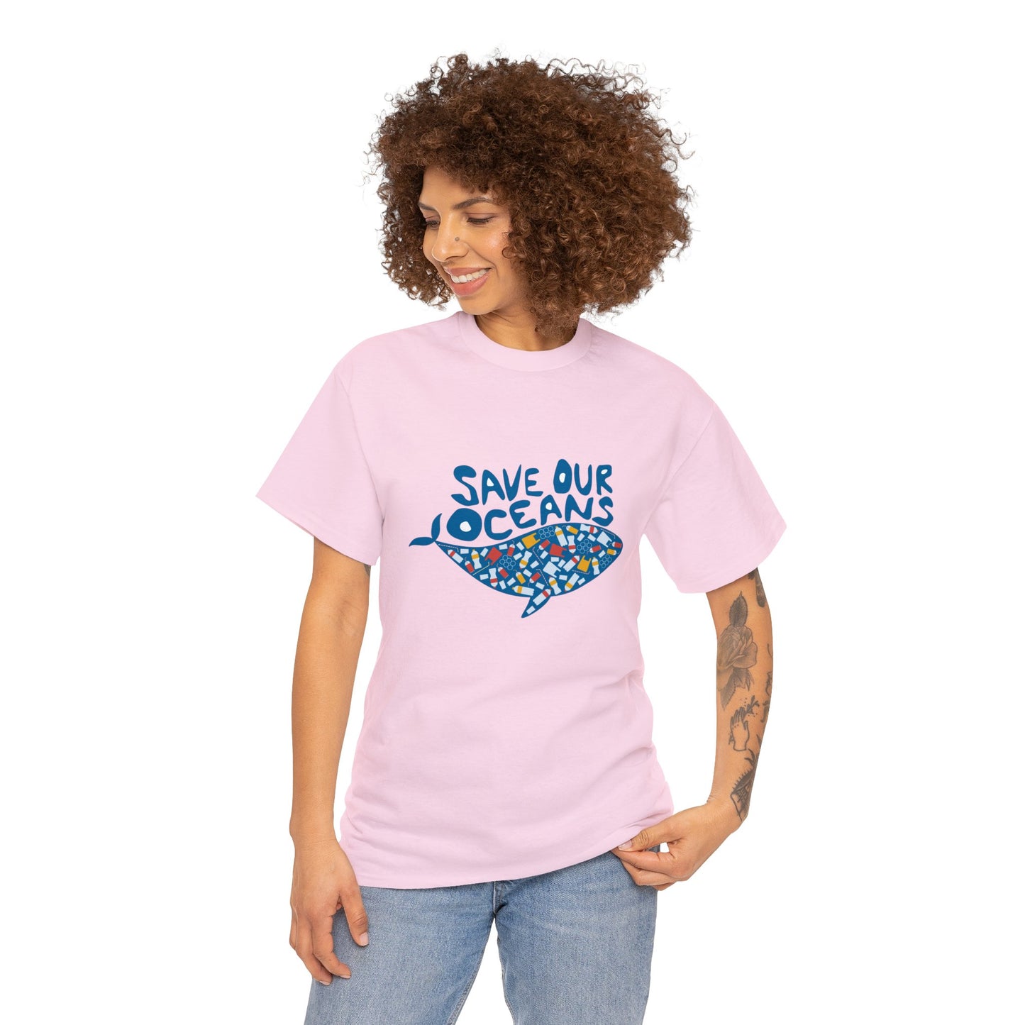 Unisex Heavy Cotton Tee Adult/Teen Activewear Shirt Comes In Many Colors Save Our Oceans Whale in Blue