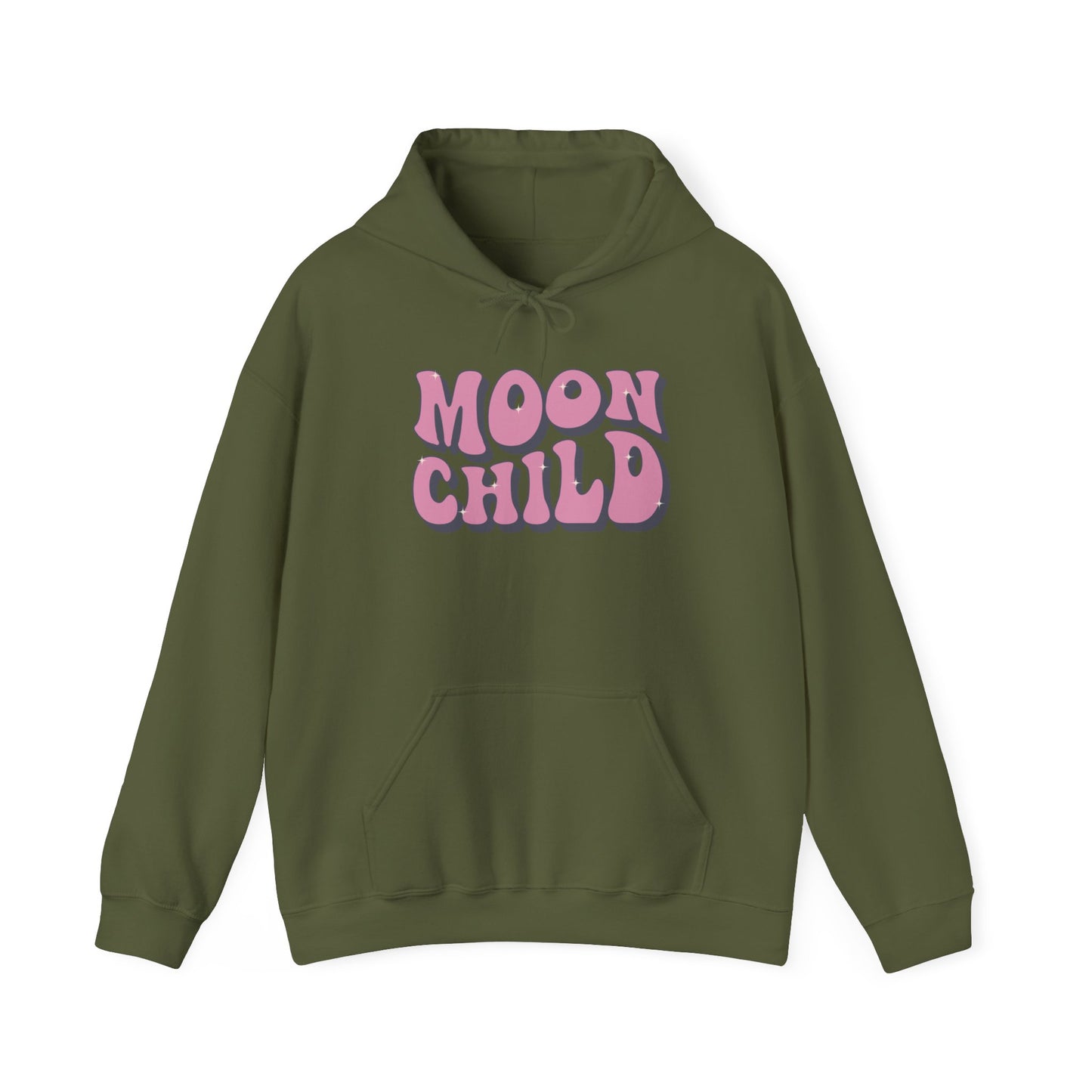 Unisex Heavy Blend™ Hooded Sweatshirt Adult/Teen Activewear Moon Child in Pink Writing Positive Vibes