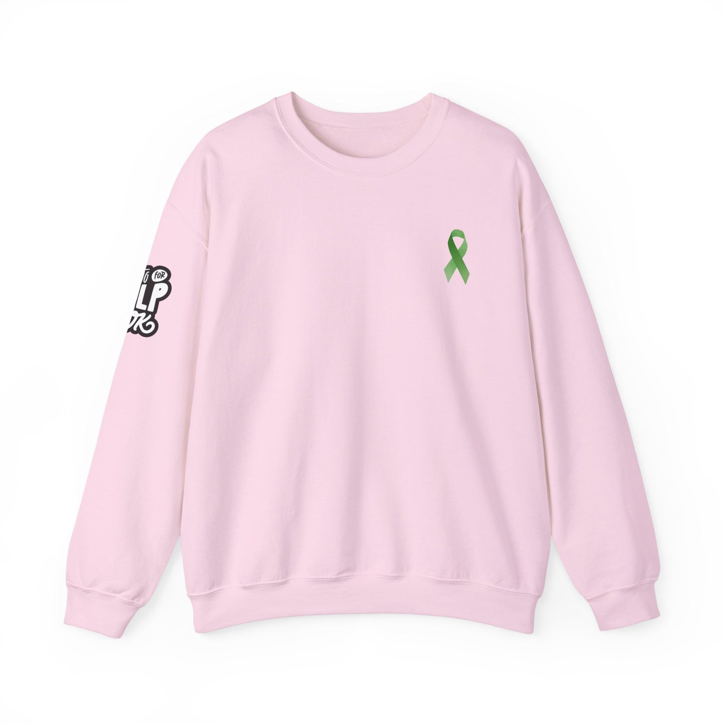 Unisex Heavy Blend™ Crewneck Sweatshirt Adult/Teen Activewear Mental Health Awareness Ribbon on Front Asking for Help Is OK on Right Sleeve